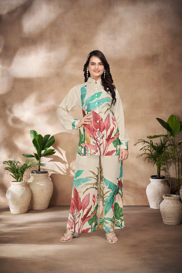 MULTICOLOUR LEAVE PRINTED : CO-ORD SET