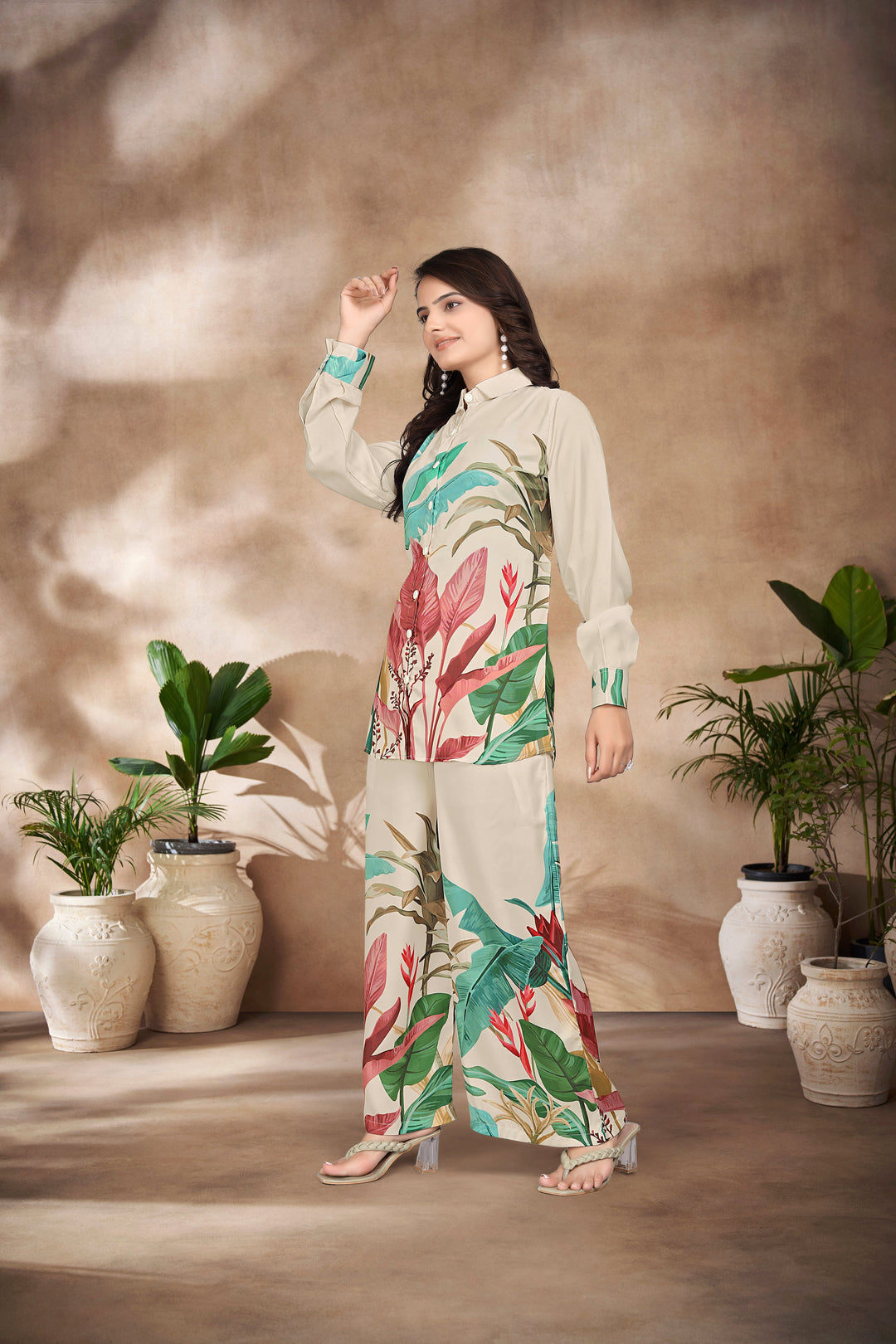 MULTICOLOUR LEAVE PRINTED : CO-ORD SET