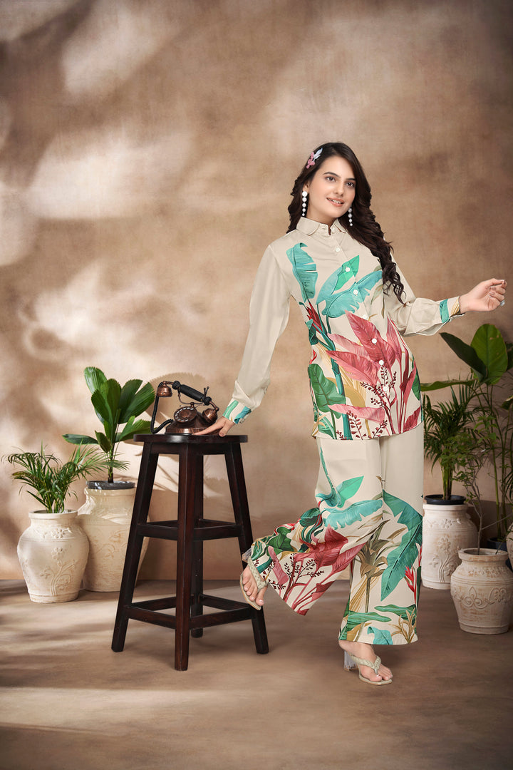 MULTICOLOUR LEAVE PRINTED : CO-ORD SET