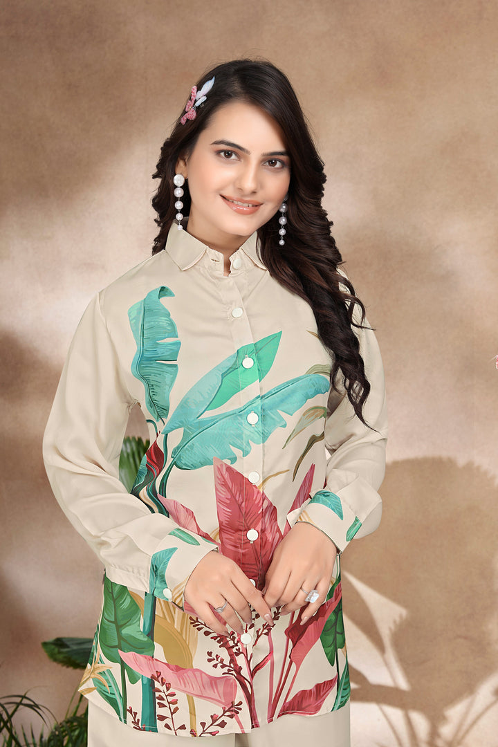 MULTICOLOUR LEAVE PRINTED : CO-ORD SET