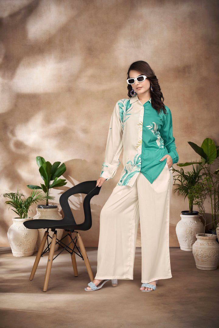 THE MINT & BEIGE LEAVE PRINT : CO-ORD SET