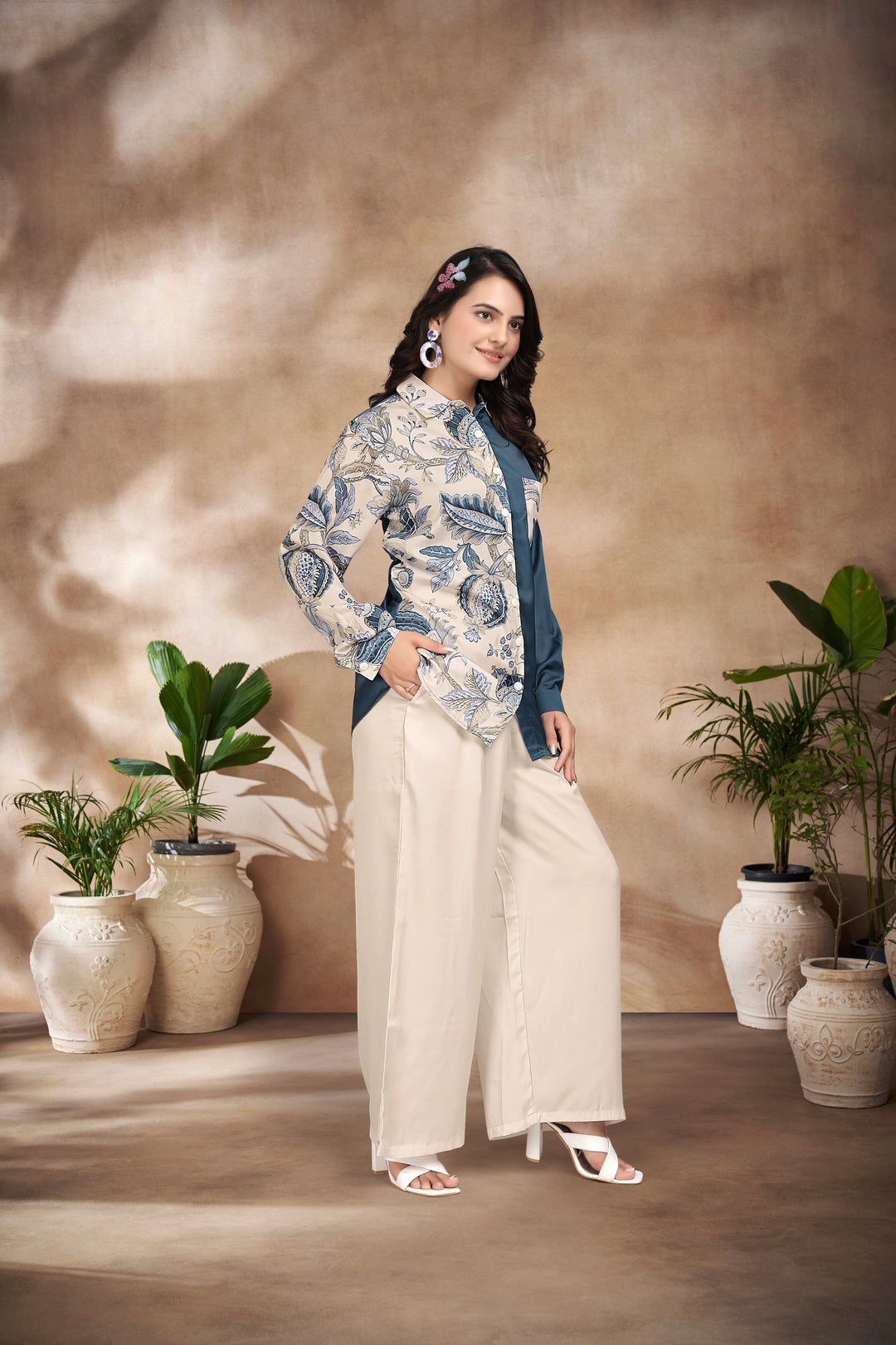 PREMIUM DARK BLUE & BEIGE : CO-ORD SET