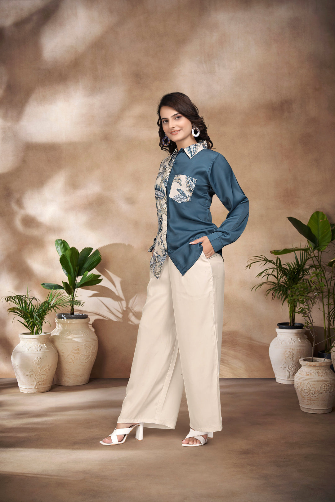 PREMIUM DARK BLUE & BEIGE : CO-ORD SET