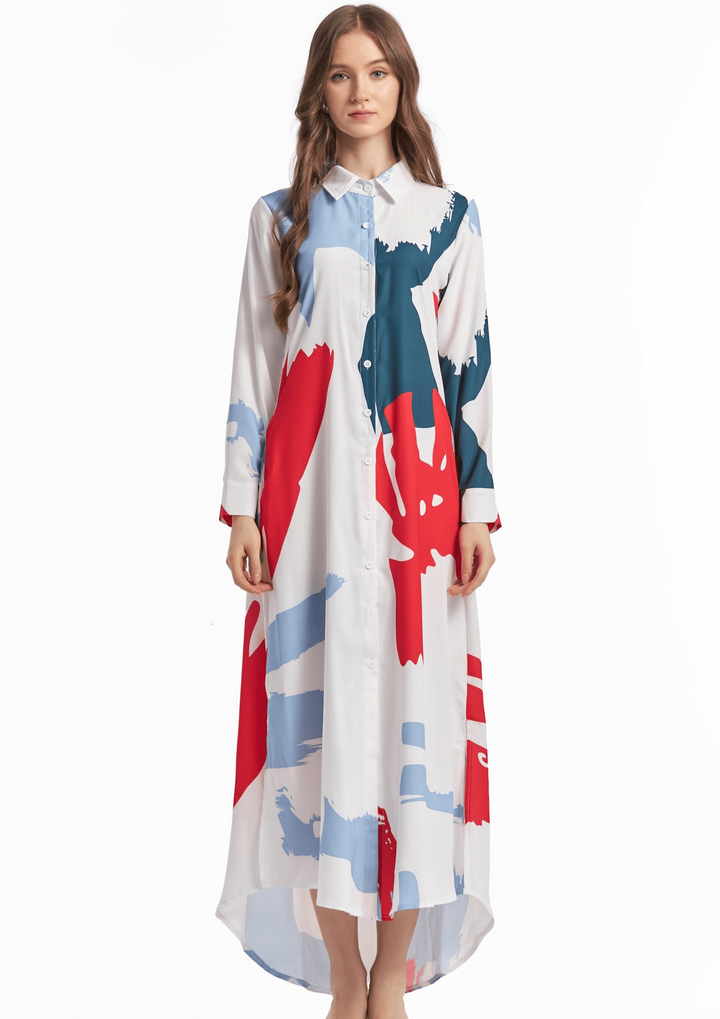 BRUSH PRINT MAXI STYLE DRESS