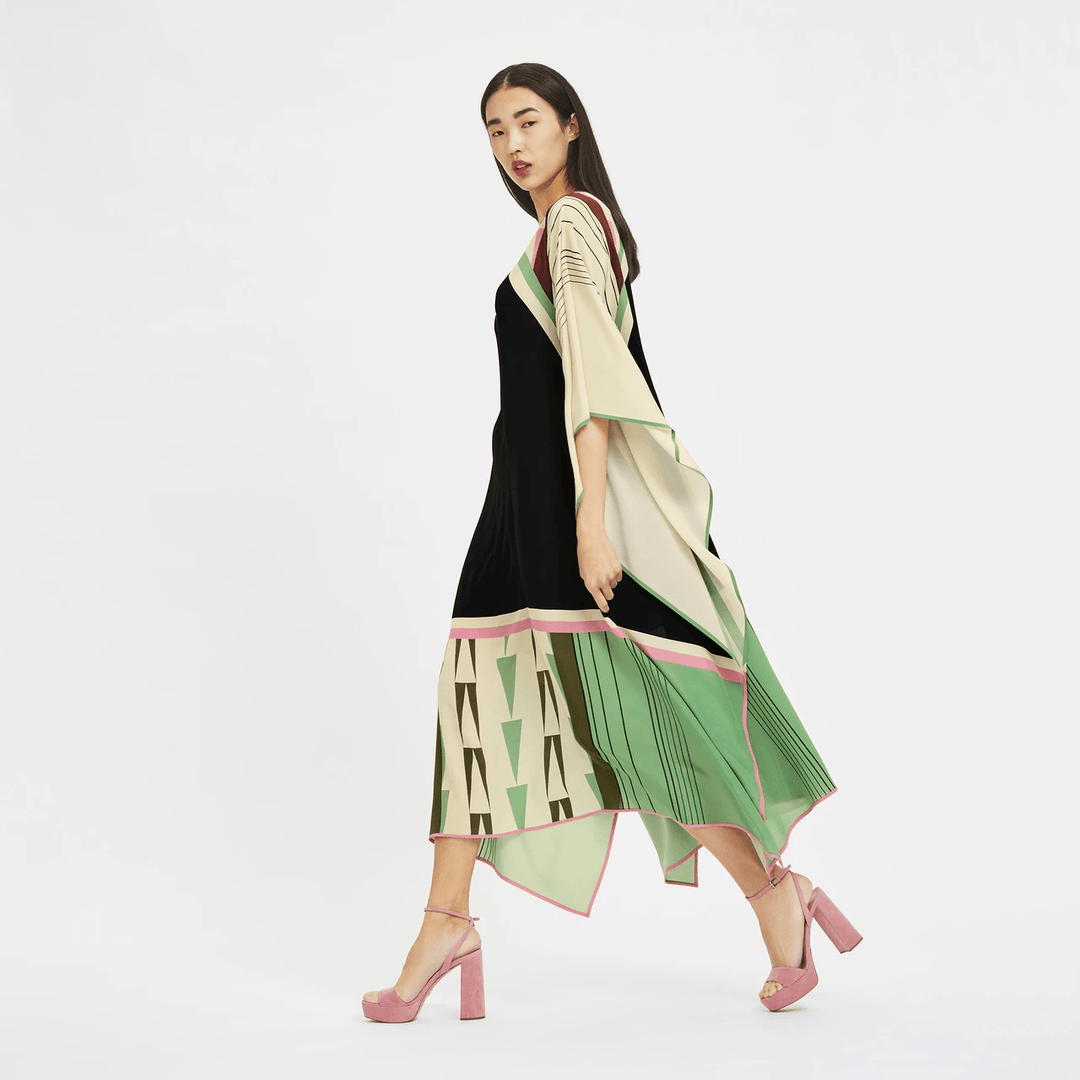 GLAMOUR GRID: SILK GEOMETRIC PRINT KAFTAN