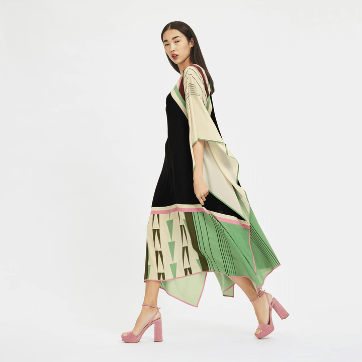 GLAMOUR GRID: SILK GEOMETRIC PRINT KAFTAN