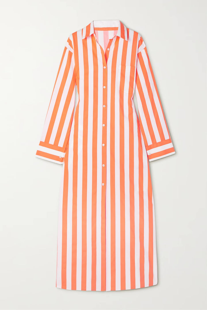 COTTON ELEGANCE STRIPES: PREMIUM FULL-LENGTH SHIRT DRESS