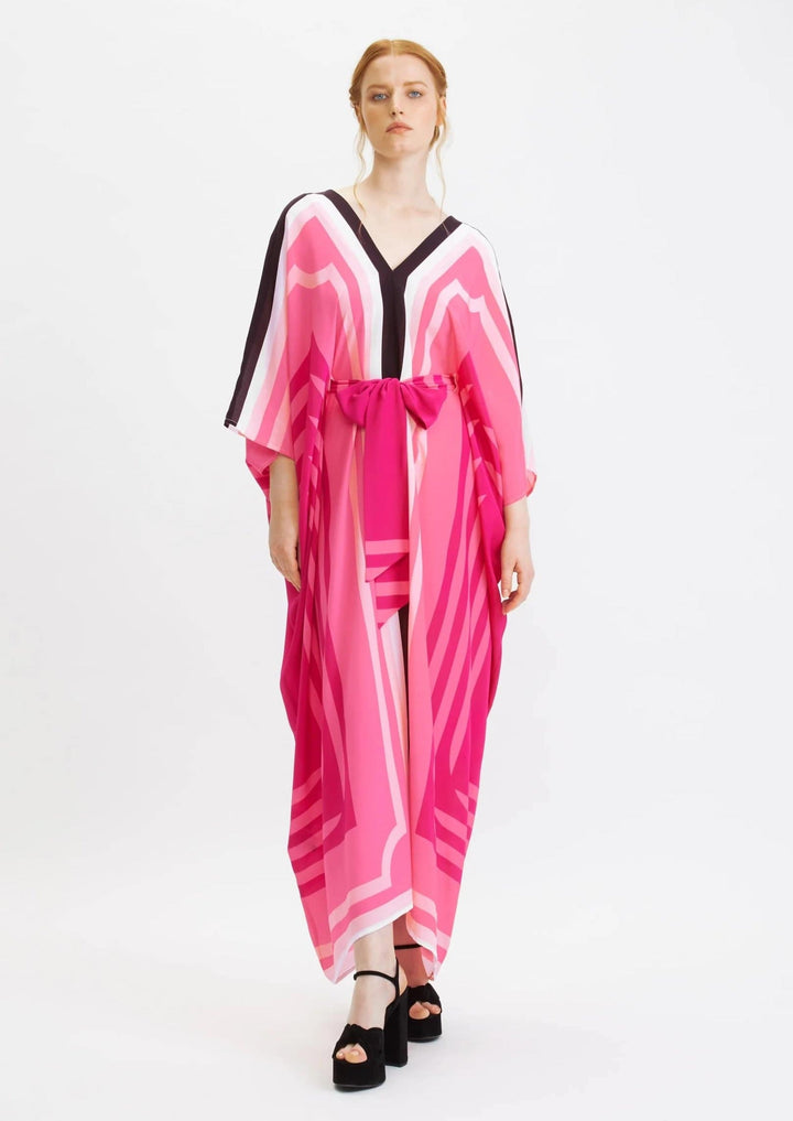 PINK BLISS CREPE KAFTAN: EFFORTLESS ELEGANCE WITH WAIST BELT
