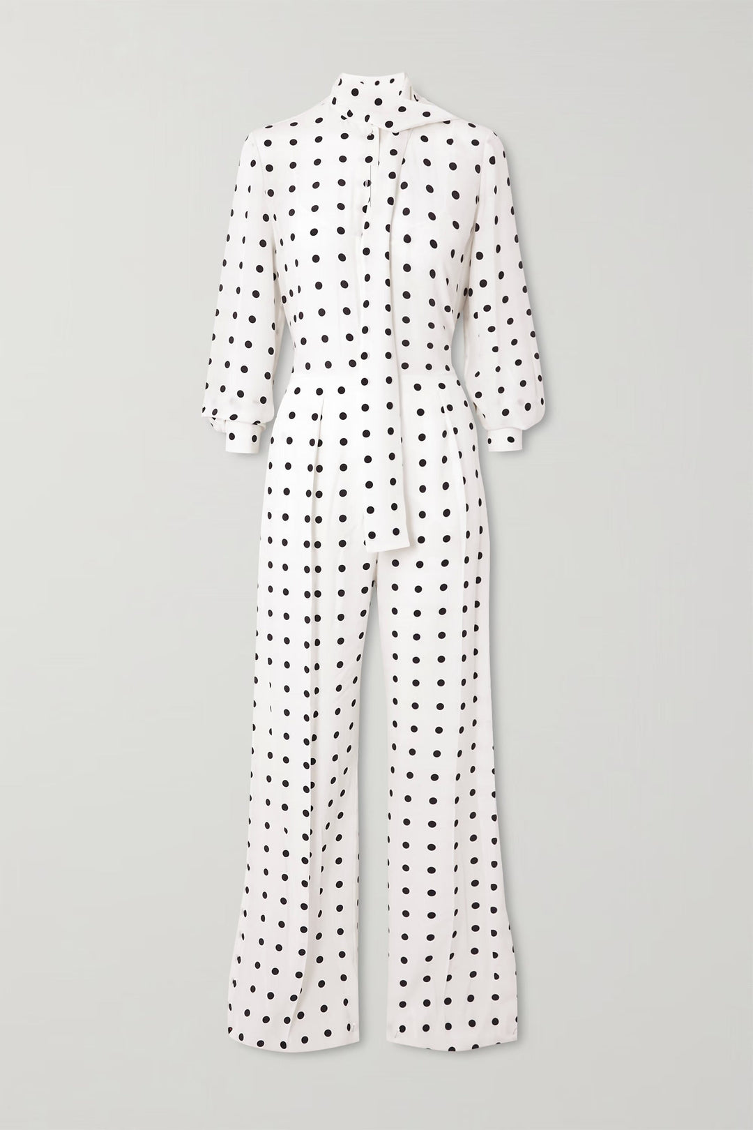 WHITE POLKA DOT JUMPSUIT - HIGH-COLLAR ELEGANCE
