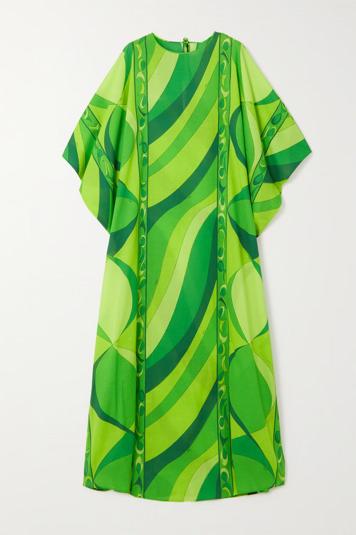 GREEN LEAF ELEGANCE : WOMEN'S ROUND NECK KAFTAN
