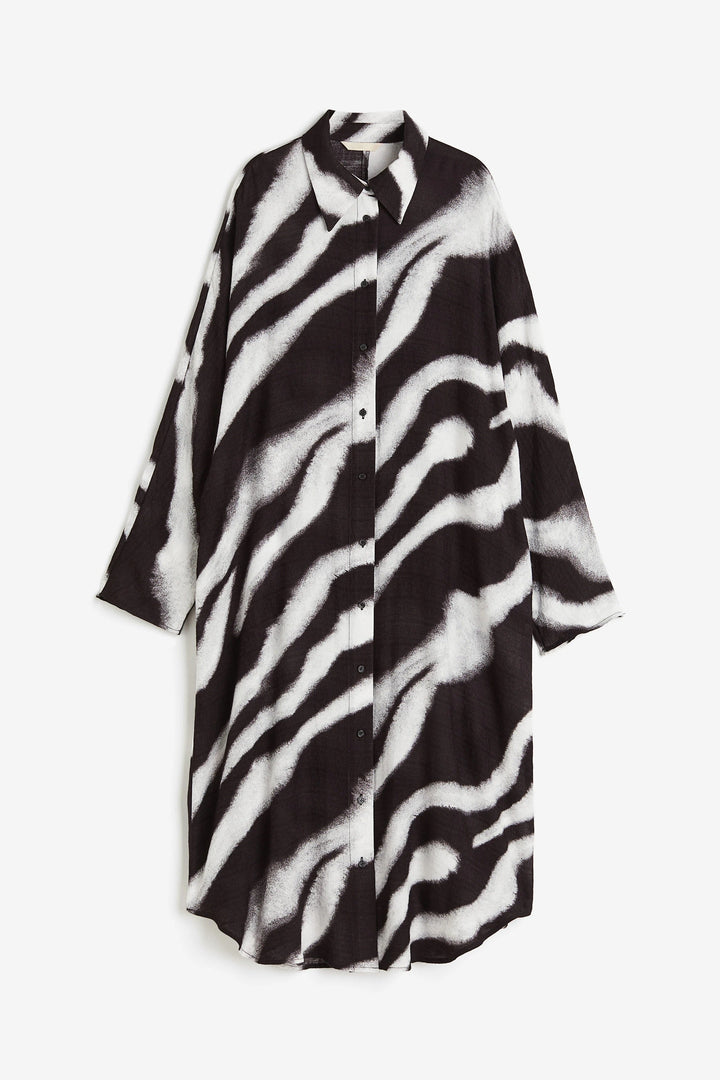 MONOCHROME ZEBRA STRIPE LONGLINE SHIRT DRESS