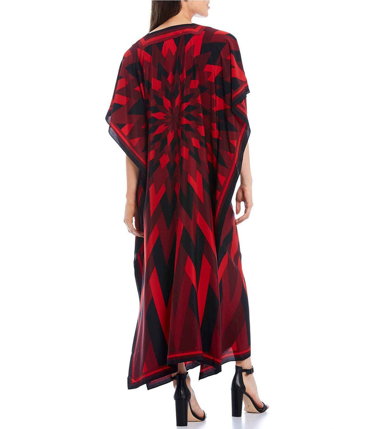 RUBY RADIANCE: RED GEOMETRIC ELEGANCE KAFTAN