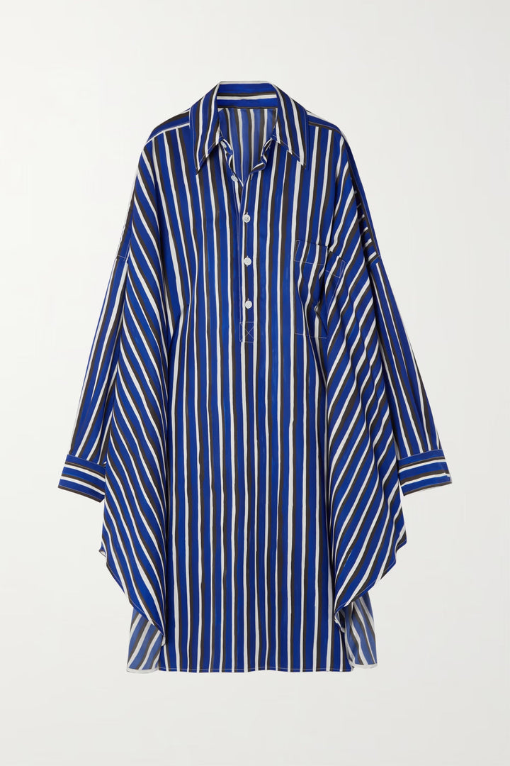 BLUE STRIPES BLISS: SHIRT DRESS WITH KIMONO SLEEVES
