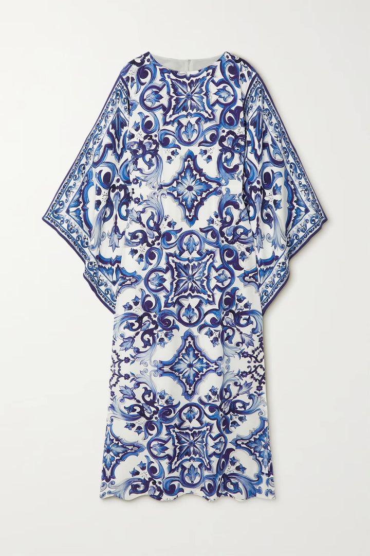 MAJESTIC BLUE & WHITE PORCELAIN PRINT KAFTAN