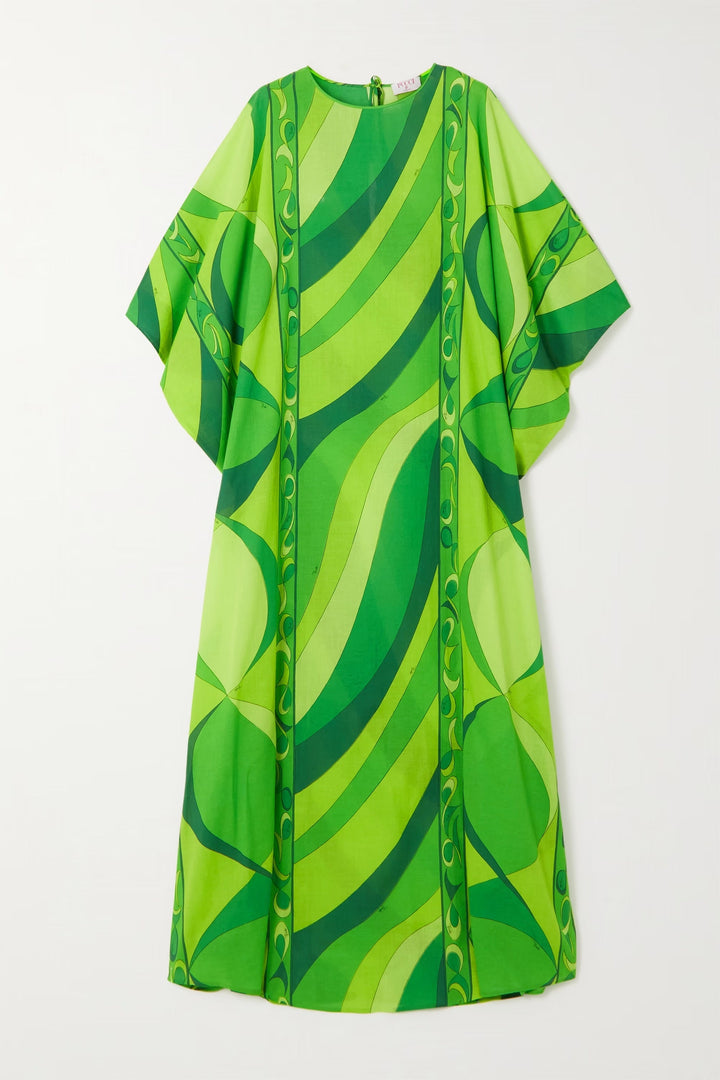 GREEN LEAF ELEGANCE : WOMEN'S ROUND NECK KAFTAN