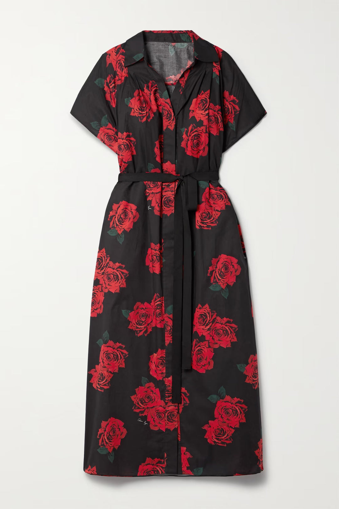 RED FLORAL ELEGANCE: CHIC MIDI SHIRT-DRESS