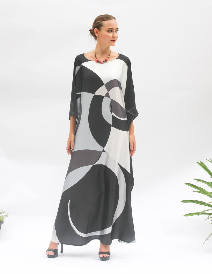 BLACK & WHITE WHIRLPOOL KAFTAN