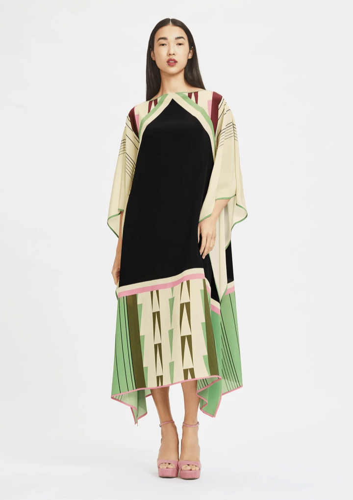 GLAMOUR GRID: SILK GEOMETRIC PRINT KAFTAN