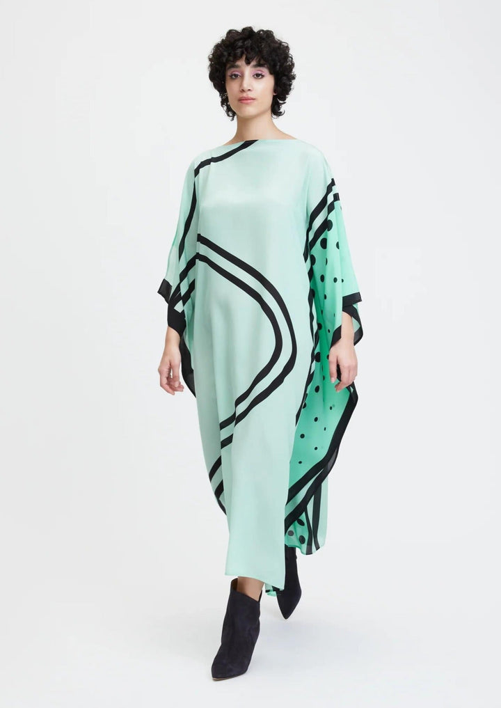 MINT FRESHNESS: ABSTRACT BOAT NECK KAFTAN FOR WOMEN