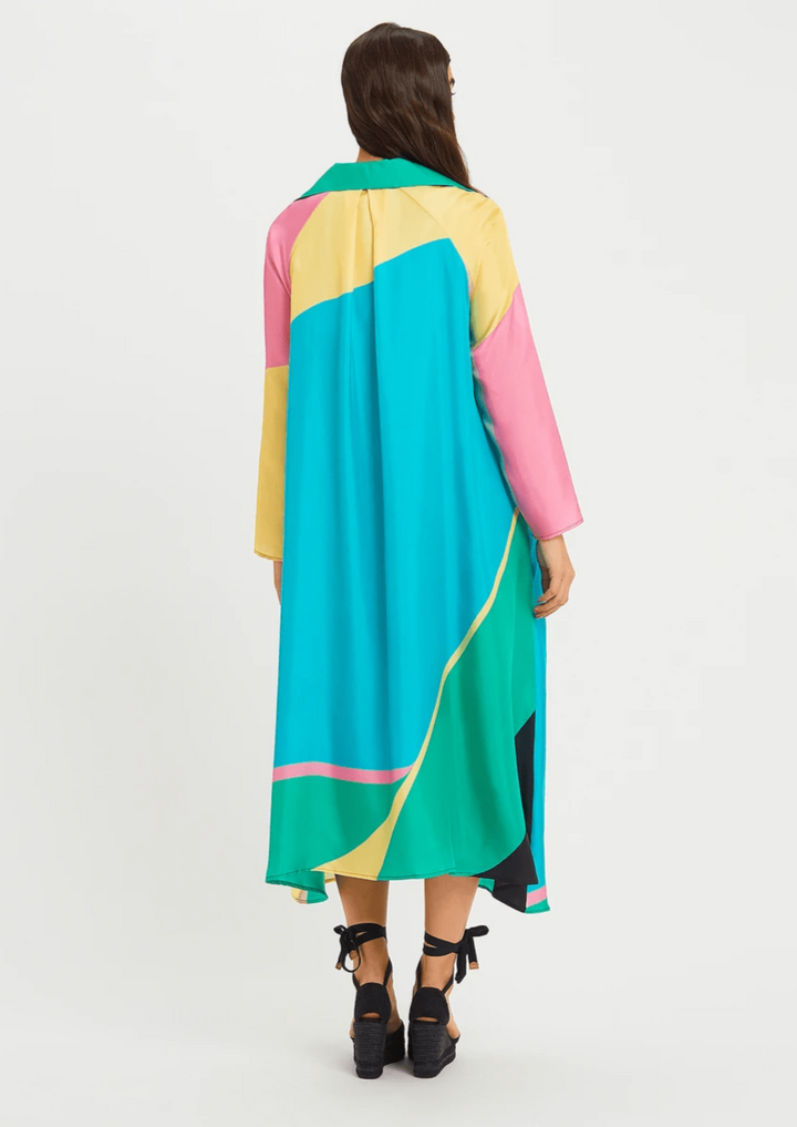 CHROMATIC CHARM: MULTICOLOR V-NECK COLLAR KAFTAN