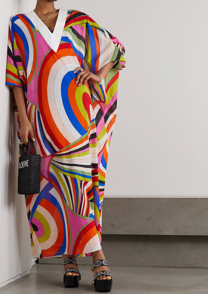 VIBRANT V-NECK COTTON KAFTAN