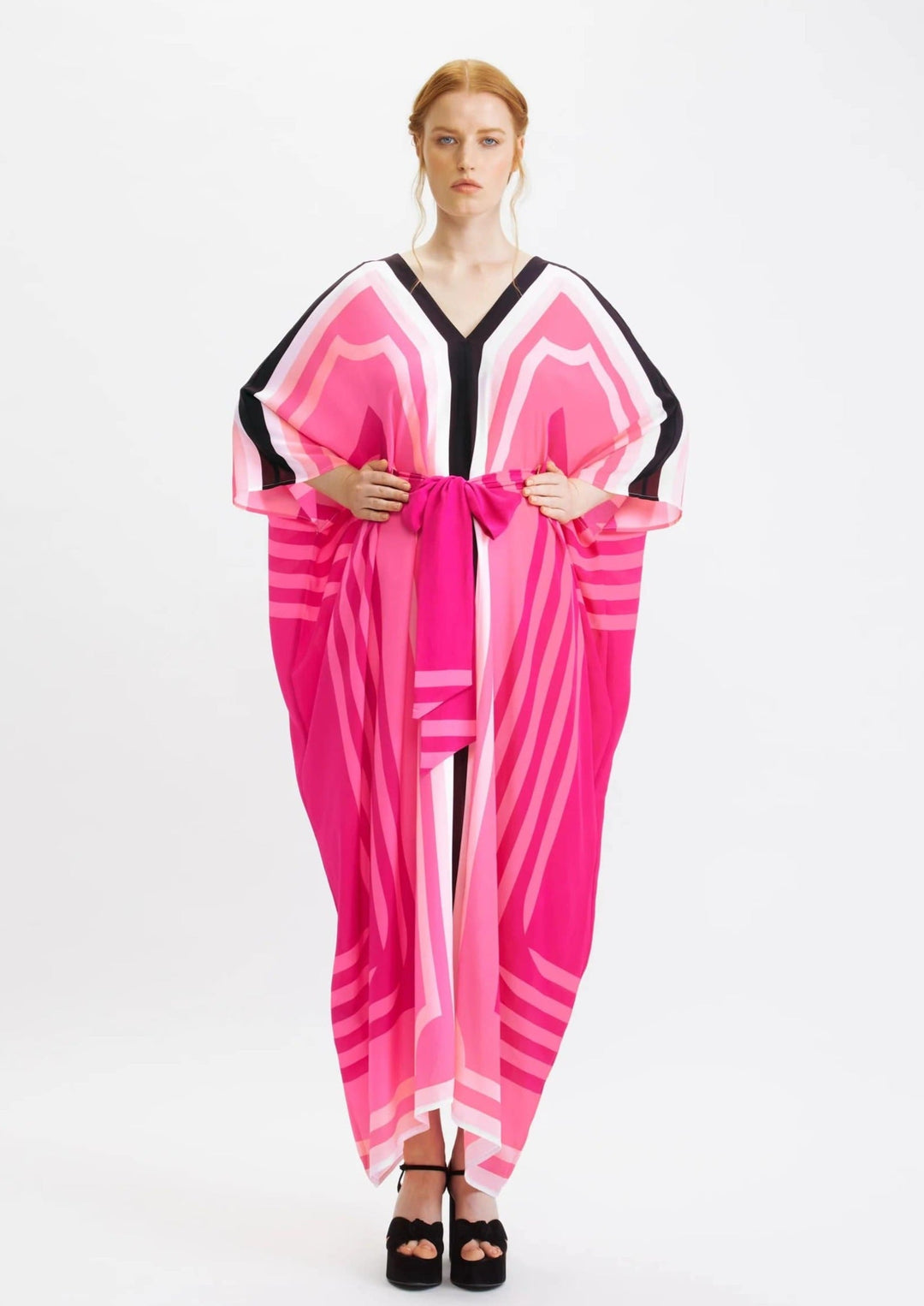 PINK BLISS CREPE KAFTAN: EFFORTLESS ELEGANCE WITH WAIST BELT