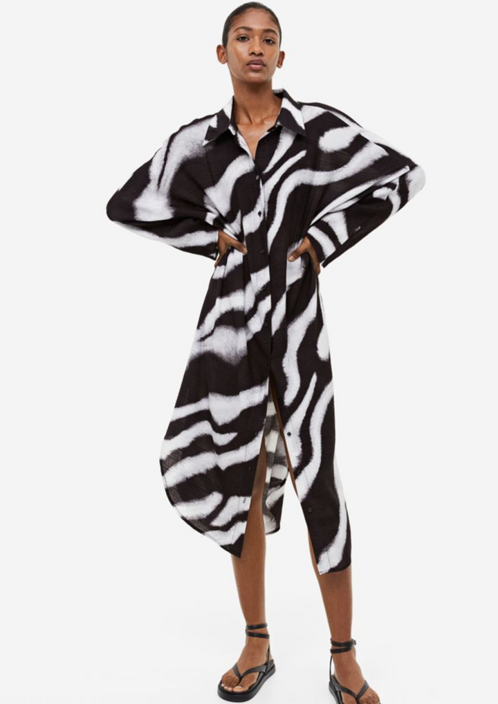MONOCHROME ZEBRA STRIPE LONGLINE SHIRT DRESS