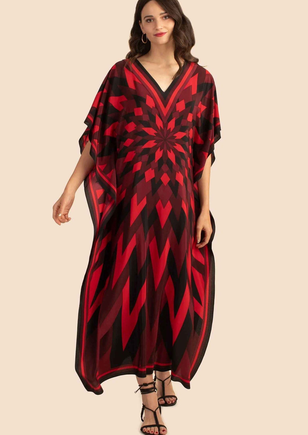 RUBY RADIANCE: RED GEOMETRIC ELEGANCE KAFTAN