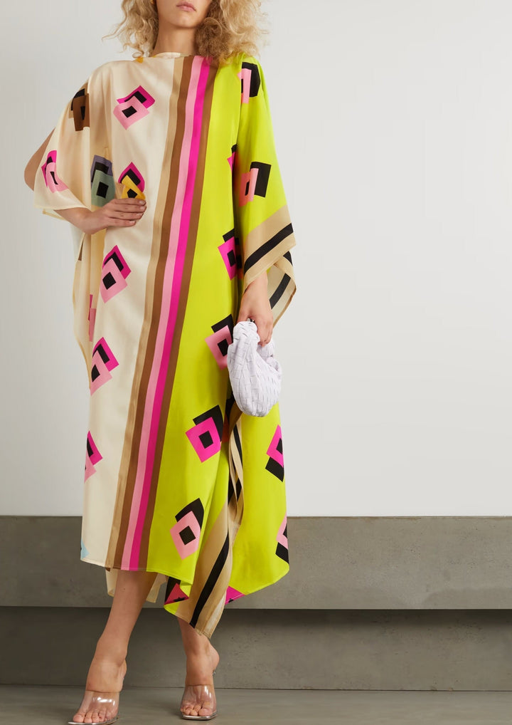 GREEN OASIS: GEOMETRIC PATTERN WOMEN'S KAFTAN