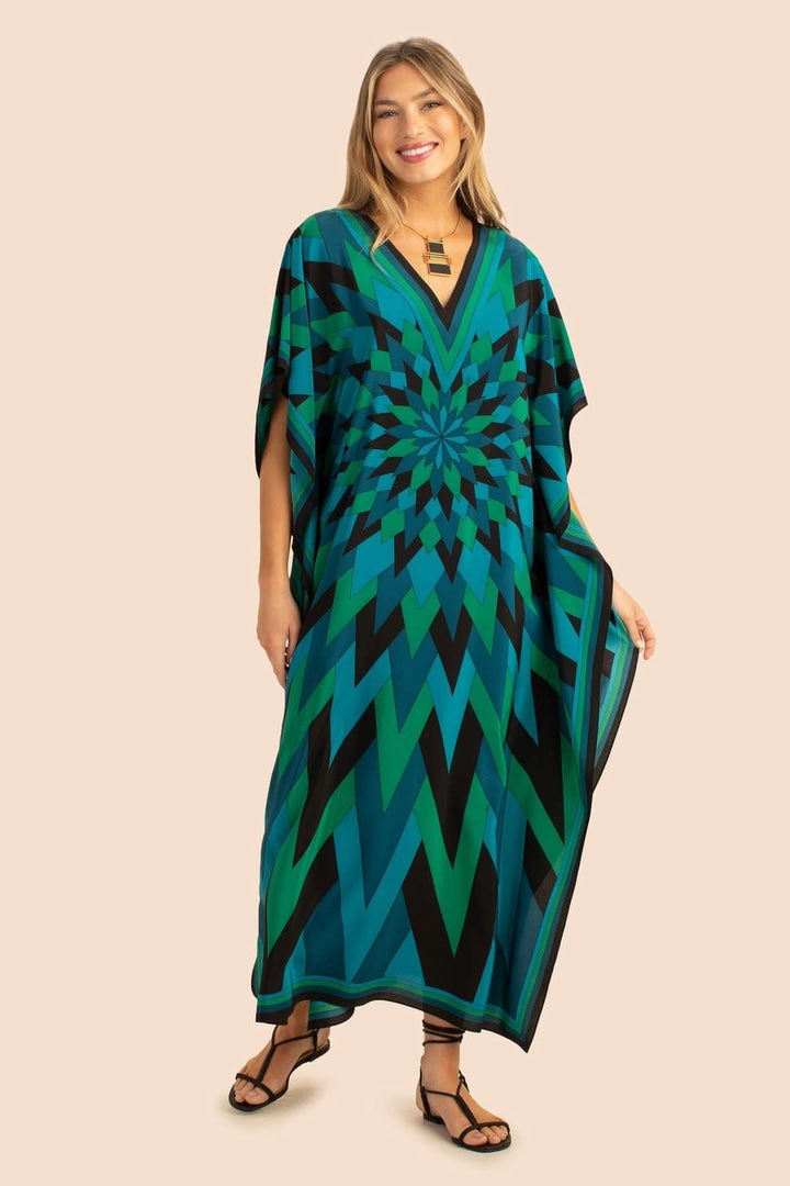 TEAL TAPESTRY GEOMETRIC GREEN KAFTAN