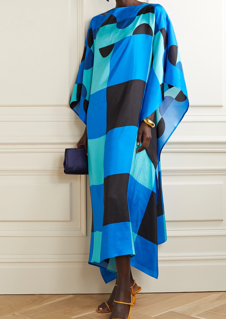 BLUE CHECKS SILK ELEGANCE KAFTAN