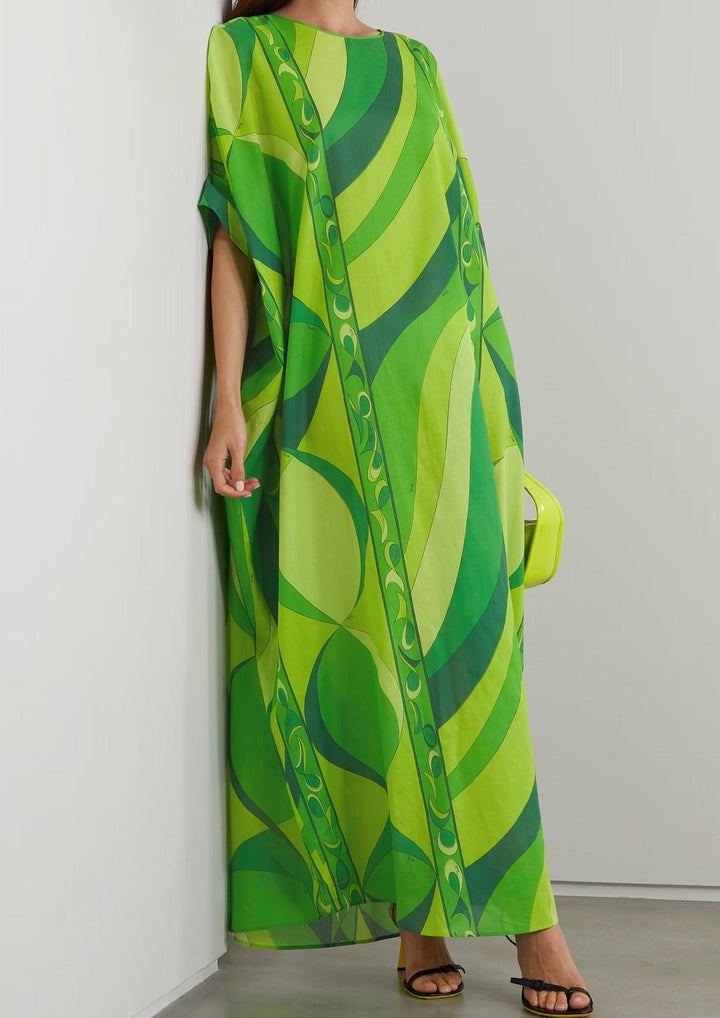 GREEN LEAF ELEGANCE : WOMEN'S ROUND NECK KAFTAN