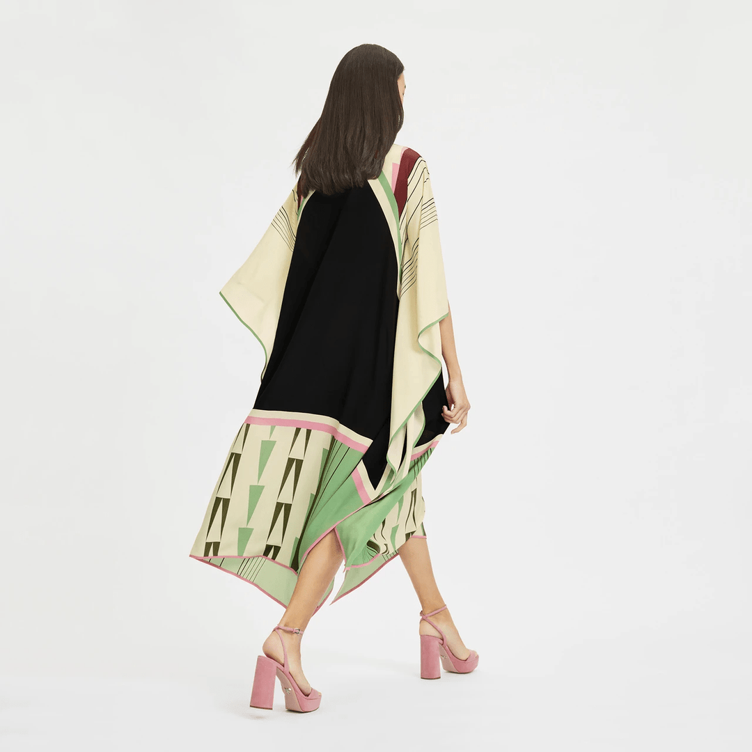 GLAMOUR GRID: SILK GEOMETRIC PRINT KAFTAN