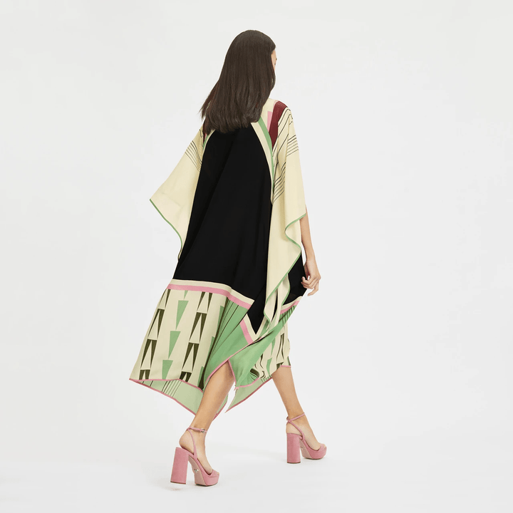 GLAMOUR GRID: SILK GEOMETRIC PRINT KAFTAN