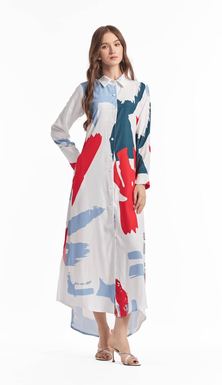 BRUSH PRINT MAXI STYLE DRESS