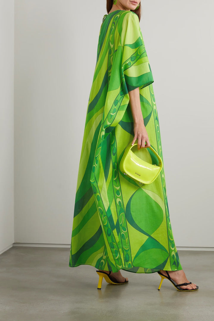 GREEN LEAF ELEGANCE : WOMEN'S ROUND NECK KAFTAN