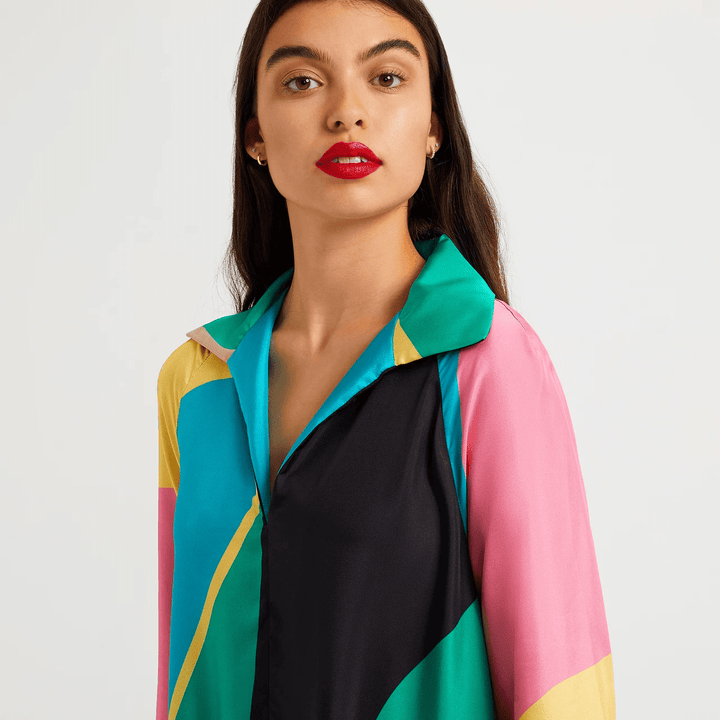 CHROMATIC CHARM: MULTICOLOR V-NECK COLLAR KAFTAN