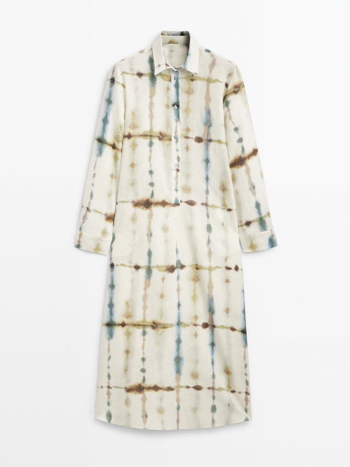 MODERN TIE-DYE MIDI SHIRT DRESS FOR WOMEN