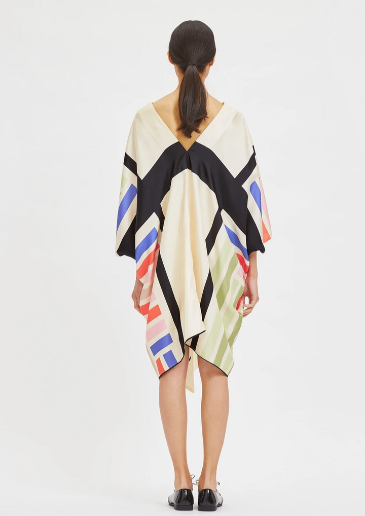 Lustrous Lines: V-Neck Women's Silk Kaftan
