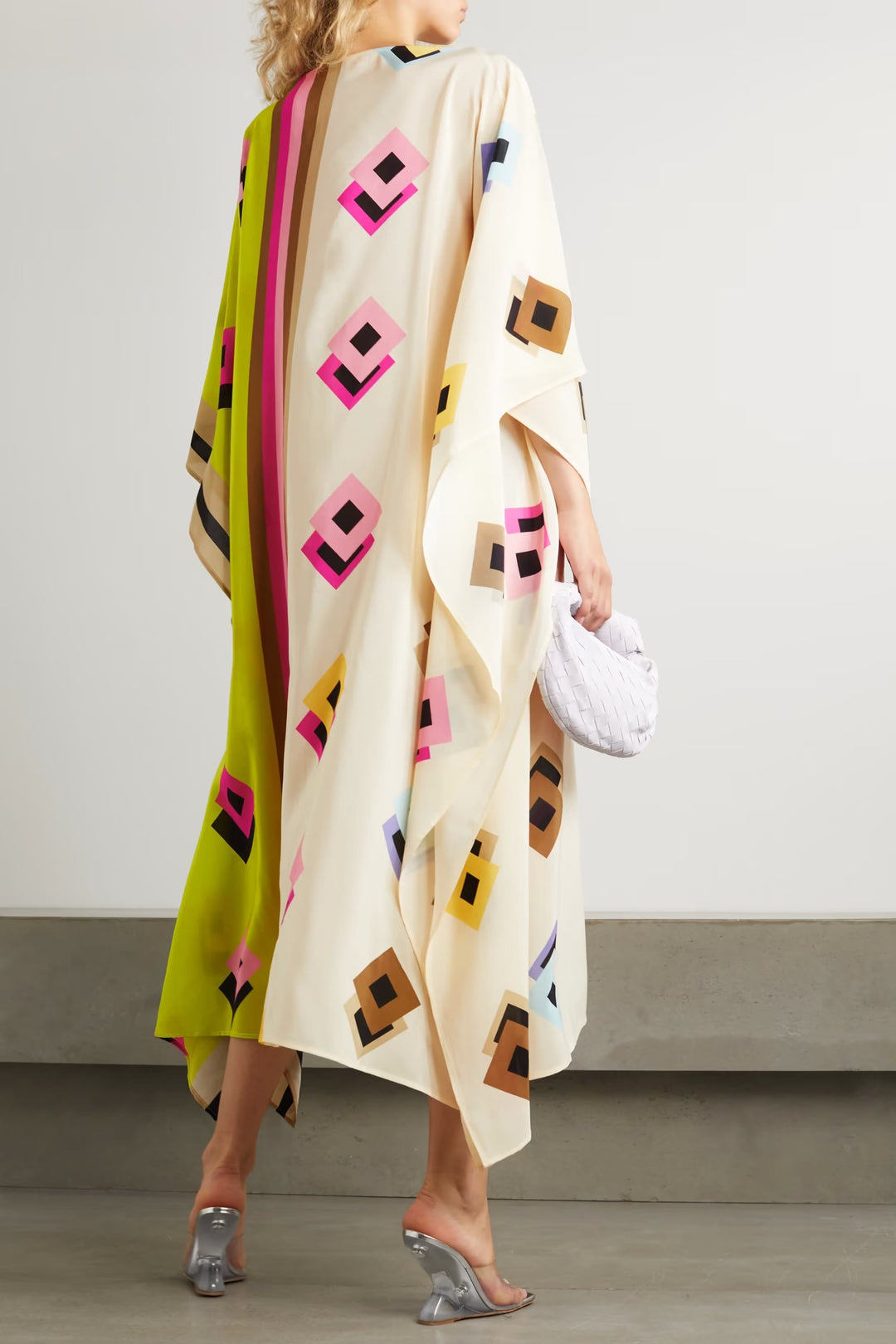 GREEN OASIS: GEOMETRIC PATTERN WOMEN'S KAFTAN