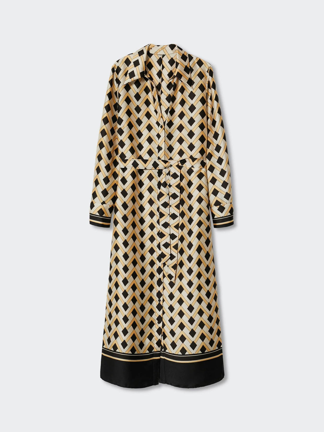 GEOMETRIC GOLD & BLACK BELTED SHIRT DRESS