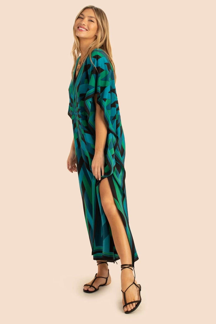 TEAL TAPESTRY GEOMETRIC GREEN KAFTAN