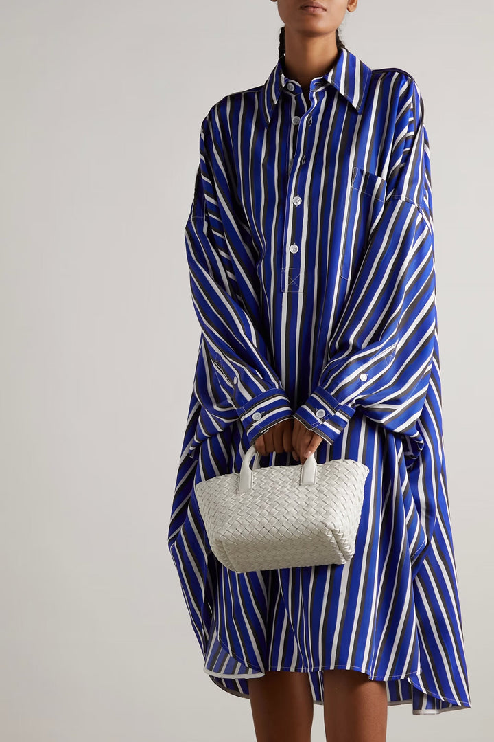 BLUE STRIPES BLISS: SHIRT DRESS WITH KIMONO SLEEVES