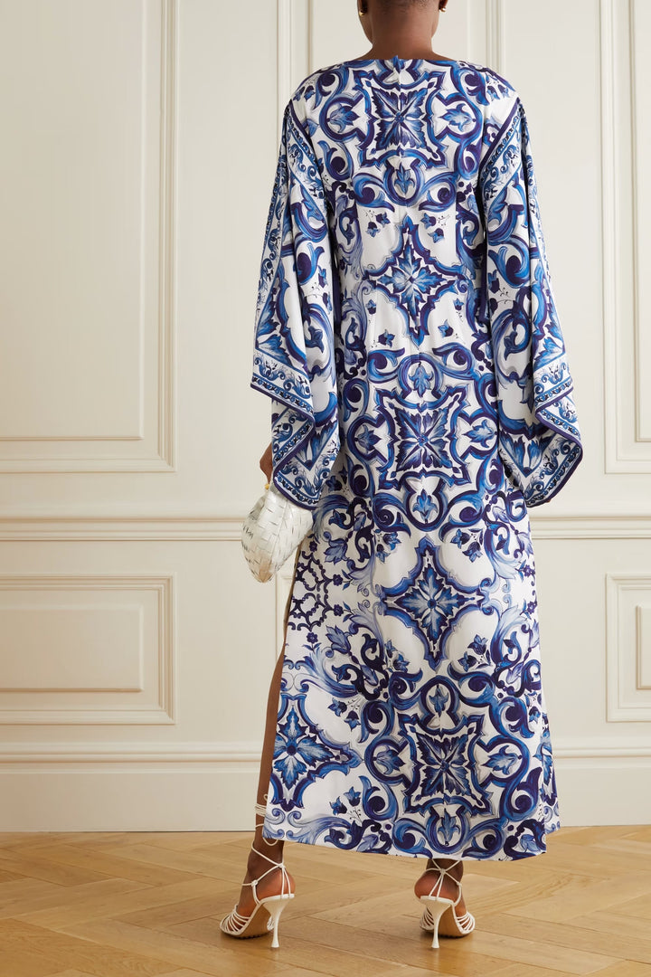 MAJESTIC BLUE & WHITE PORCELAIN PRINT KAFTAN
