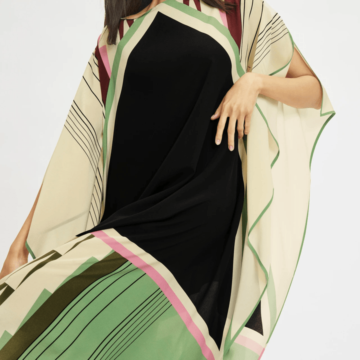 GLAMOUR GRID: SILK GEOMETRIC PRINT KAFTAN