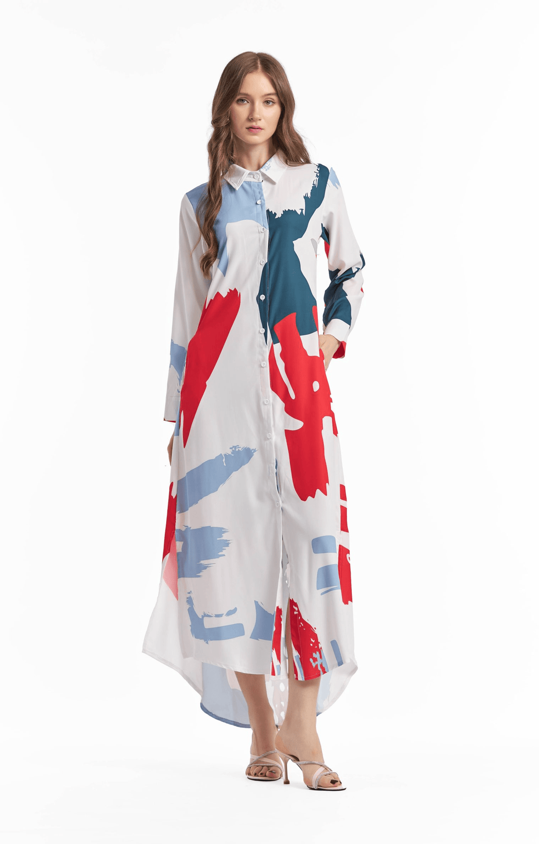 BRUSH PRINT MAXI STYLE DRESS
