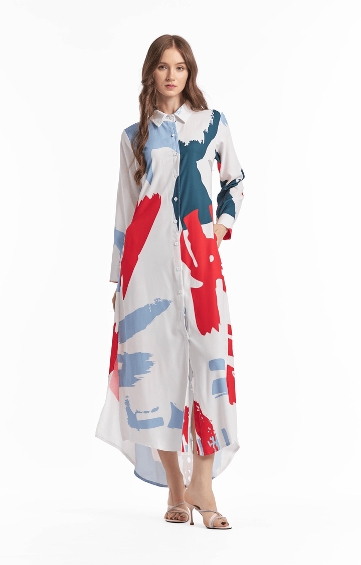 BRUSH PRINT MAXI STYLE DRESS