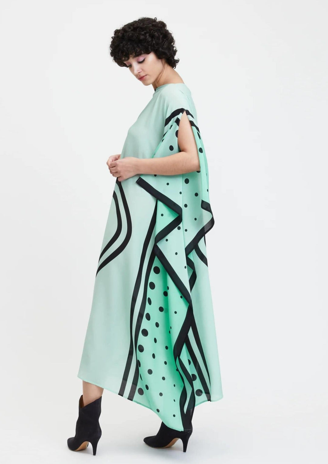 MINT FRESHNESS: ABSTRACT BOAT NECK KAFTAN FOR WOMEN