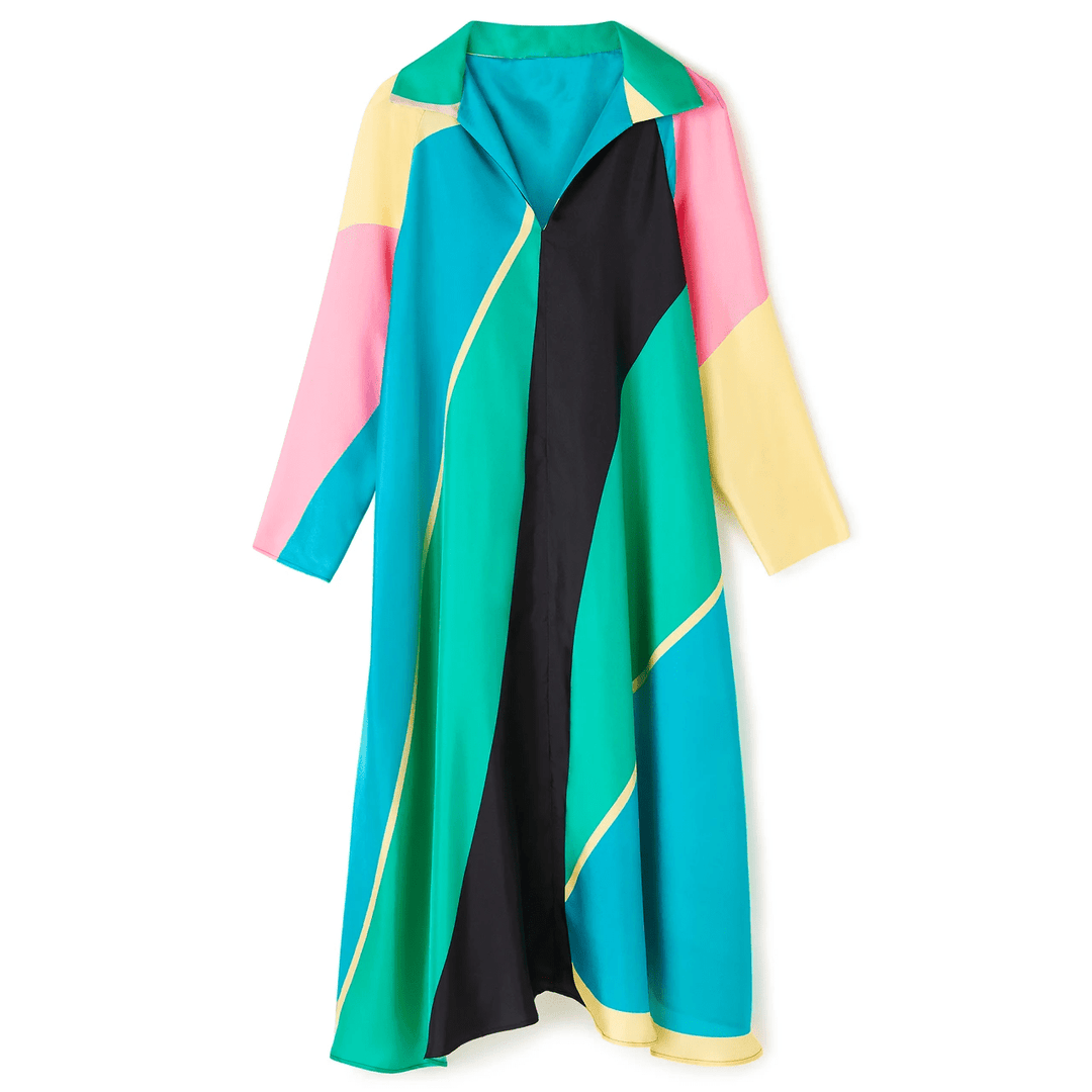 CHROMATIC CHARM: MULTICOLOR V-NECK COLLAR KAFTAN