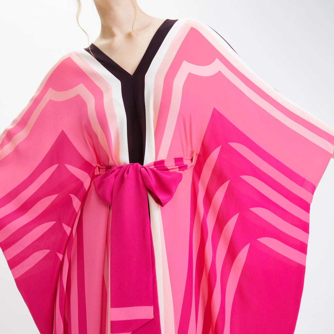 PINK BLISS CREPE KAFTAN: EFFORTLESS ELEGANCE WITH WAIST BELT